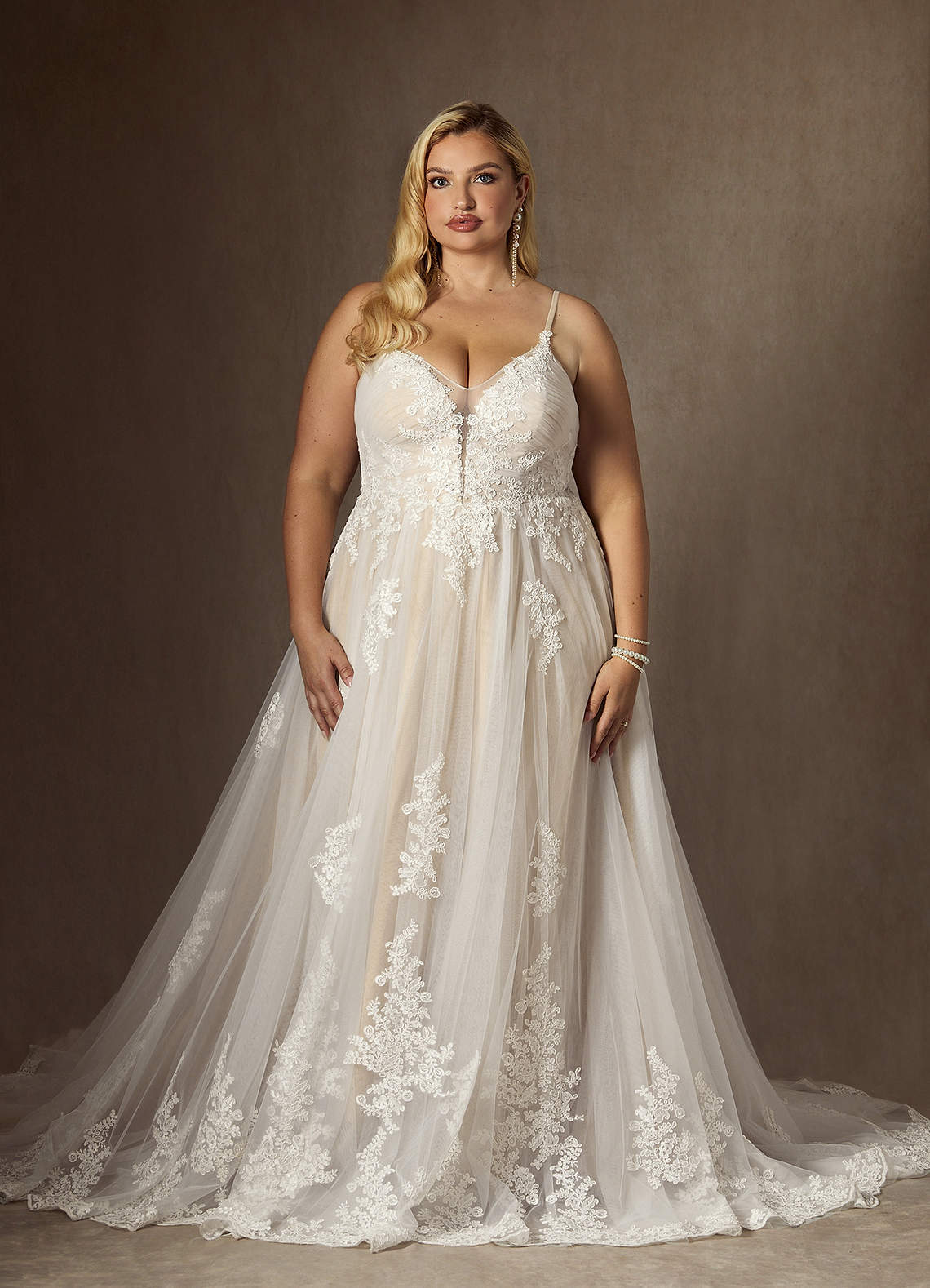 Diamond White Champagne A-Line Sequins Tulle Dress