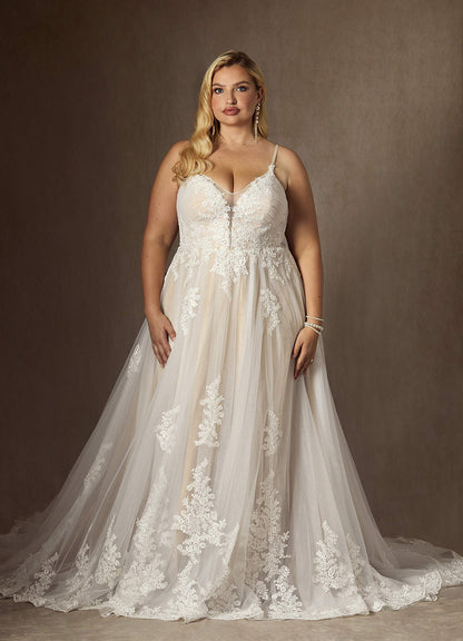 Diamond White Champagne A-Line Sequins Tulle Dress