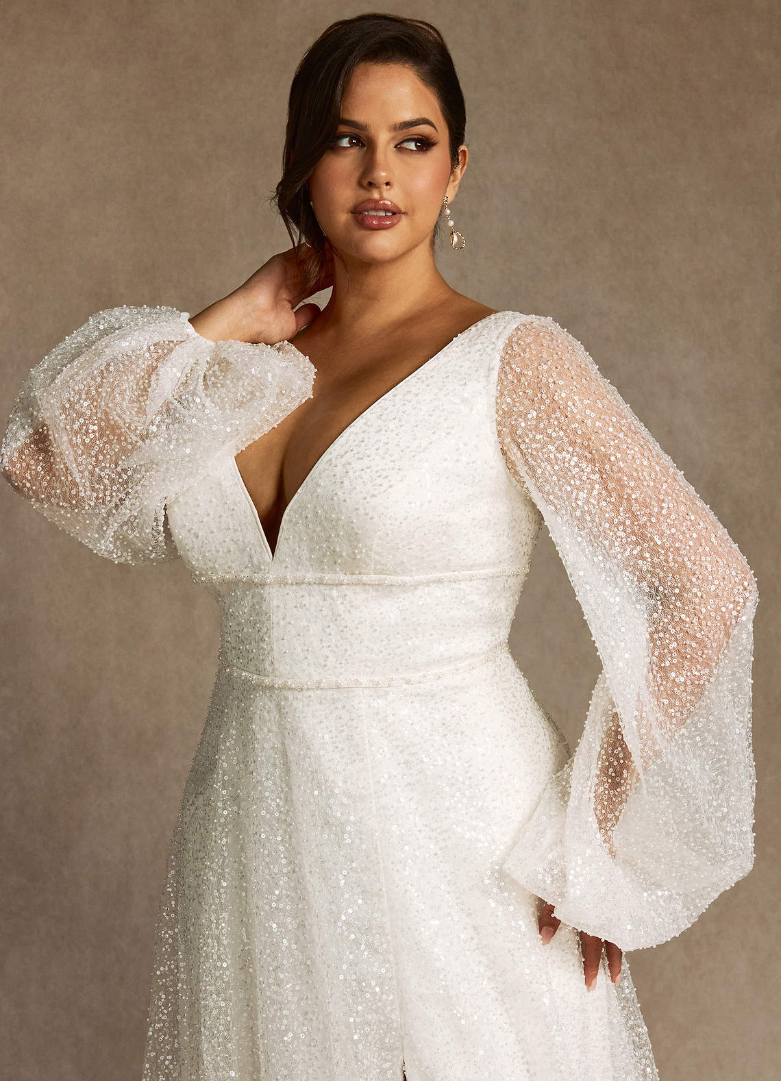 Diamond White A-Line V-Neck Beading Dress