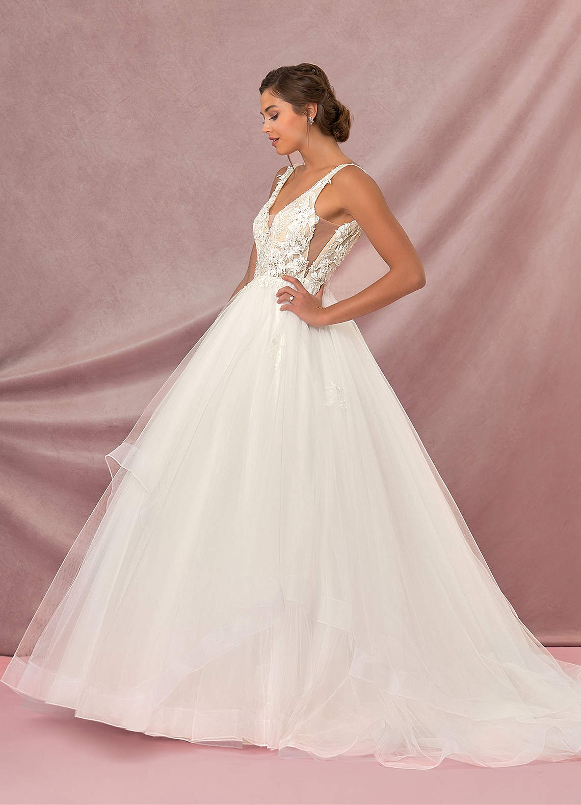 Diamond White Champagne Ball-Gown Sequins Tulle Dress