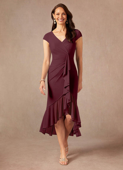 Cabernet Sheath V-Neck Pleated Mesh Dress