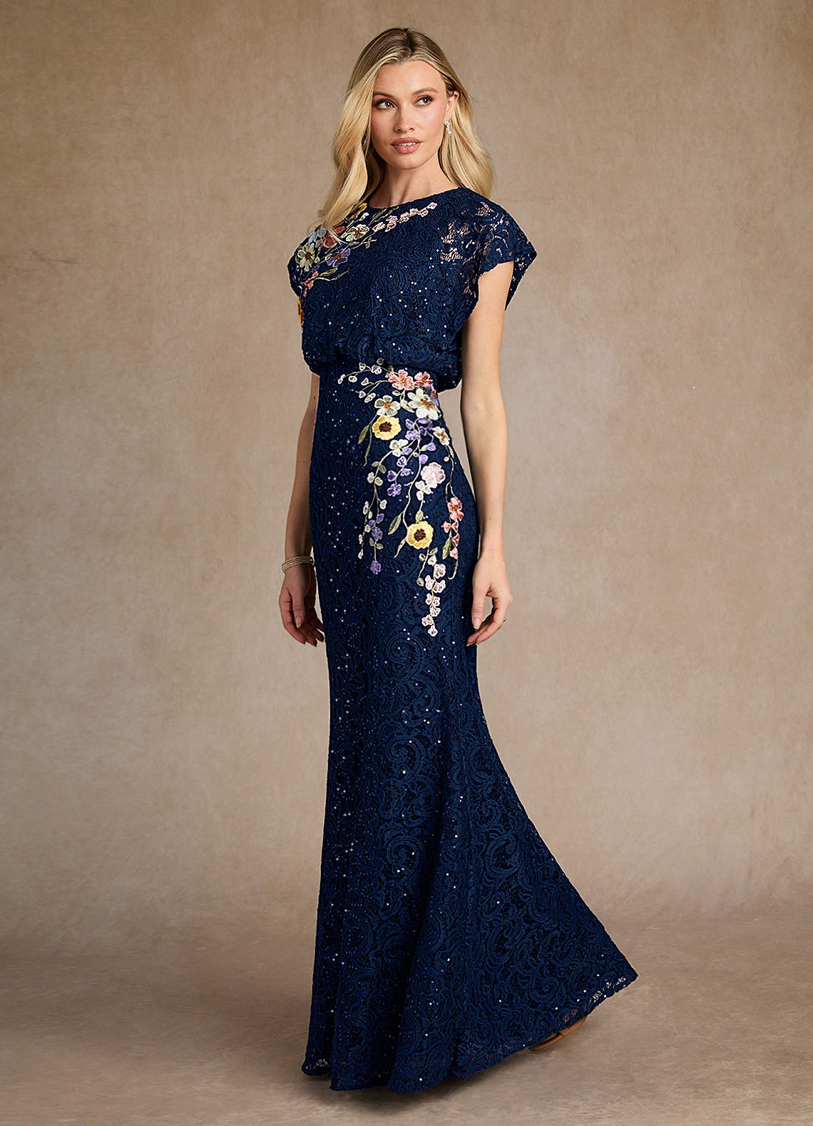 Dark Navy Mermaid Sequins Lace Dress