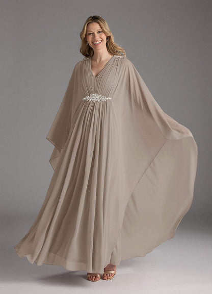 Taupe A-Line Pleated Chiffon Dress