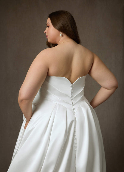 Diamond White Ball-Gown Strapless Satin Dress
