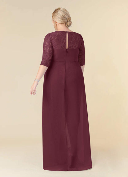 Cabernet A-Line Scoop lace Chiffon Dress