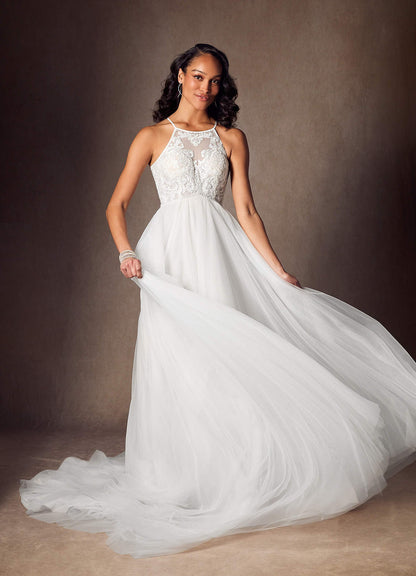 Diamond White A-Line Halter Sequins Tulle Dress