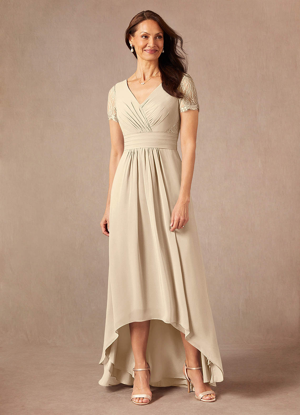 Champagne A-Line Lace Chiffon Dress