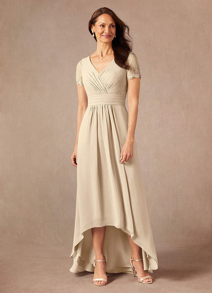 Champagne A-Line Lace Chiffon Dress
