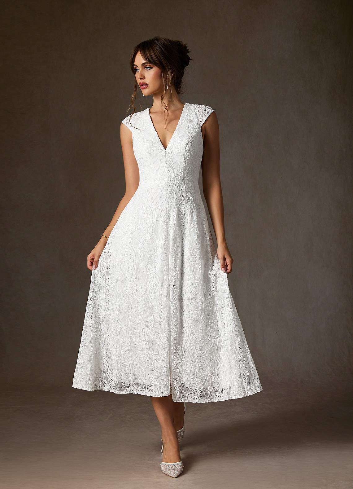 Diamond White A-Line Lace Dress