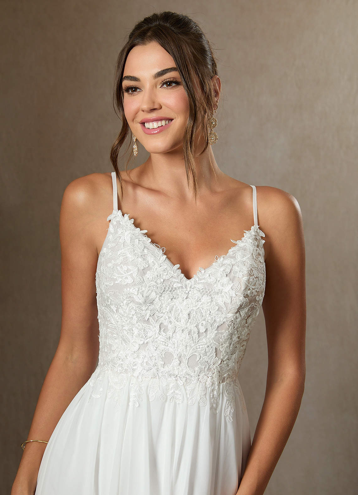 Diamond White A-Line Lace Chiffon Dress