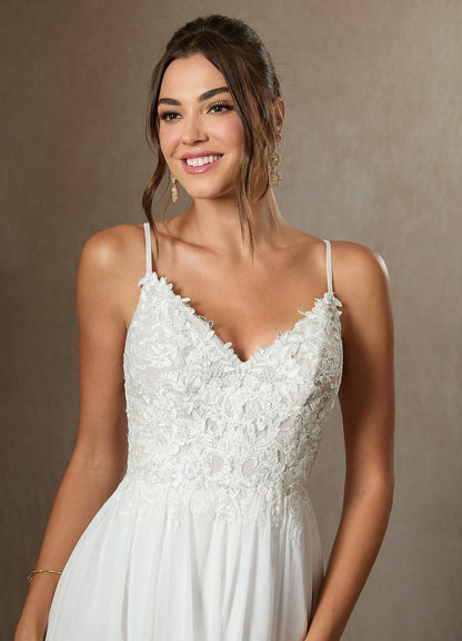 Diamond White A-Line Lace Chiffon Dress