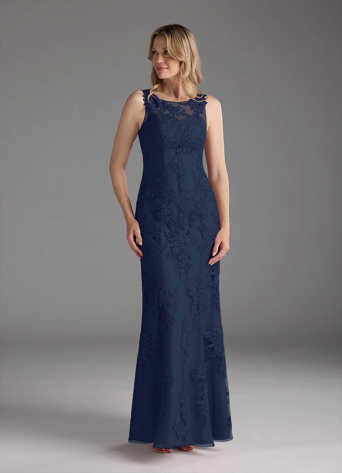 Dark Navy Mermaid Lace Chiffon Dress
