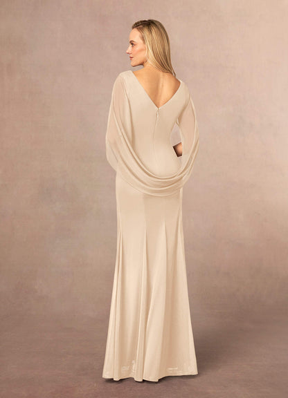Champagne Mermaid Scoop Pleated Mesh Dress