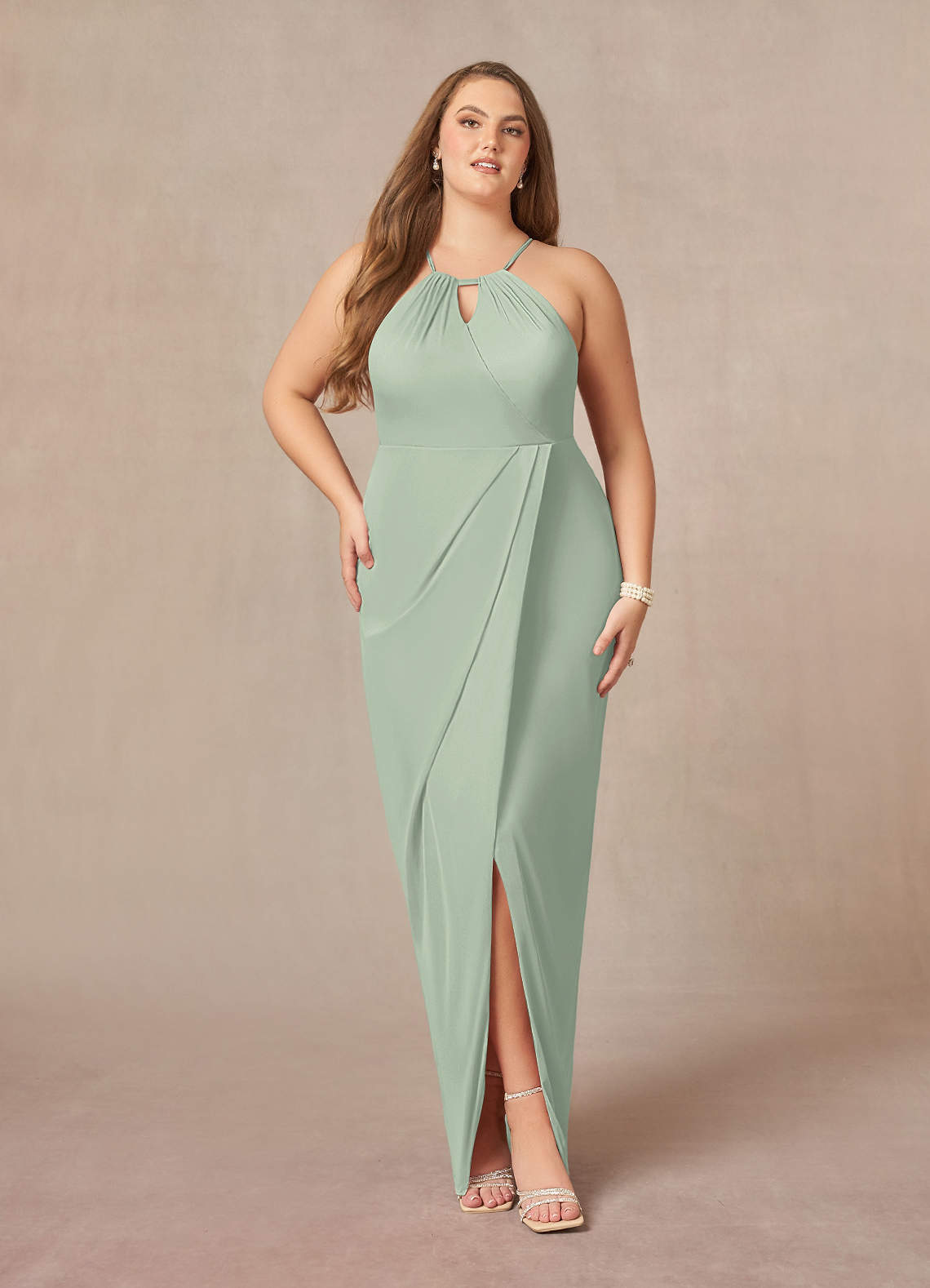 Dusty Sage Sheath Pleated Mesh Dress