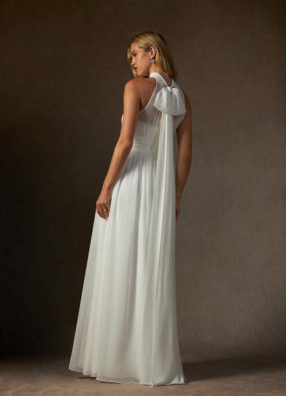 Diamond White A-Line Pleated Chiffon Dress