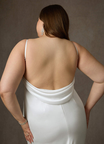 Diamond White Fit and Flare Stretch Satin Dress
