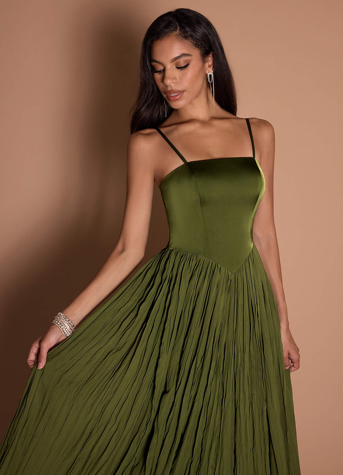Lorie Olive Ruffle Maxi Dress  Dress