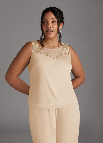 Champagne Jumpsuit/Pantsuit Scoop Mesh Dress
