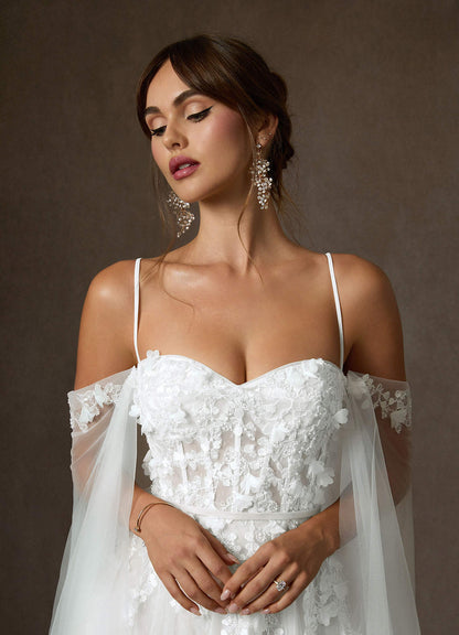 Diamond White Ball-Gown Off the Shoulder Lace Dress