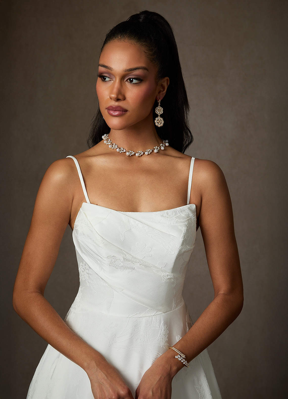 Diamond White Ball-Gown Floral Jacquard Dress