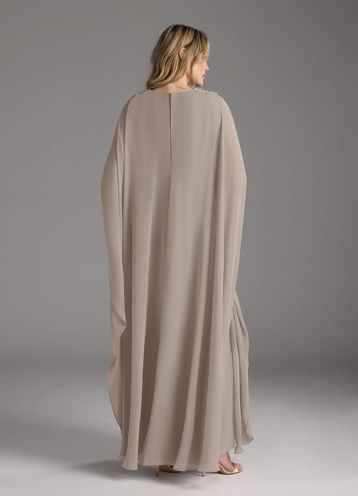Taupe A-Line Pleated Chiffon Dress