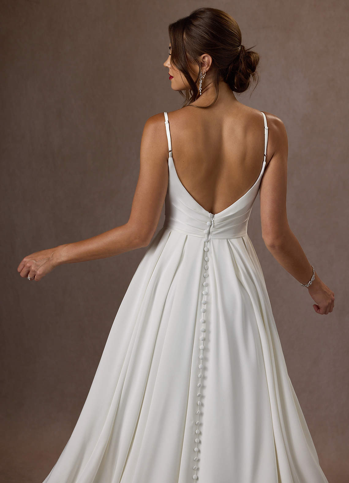 Diamond White A-Line Scoop Pleated Crepe Back Satin Dress