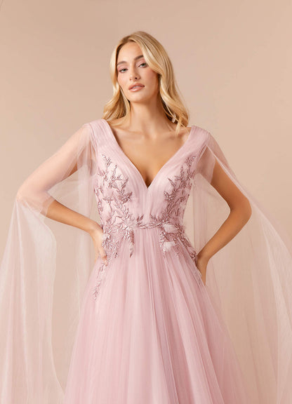 Vintage Mauve Blushing Pink A-Line Sequins Tulle Dress
