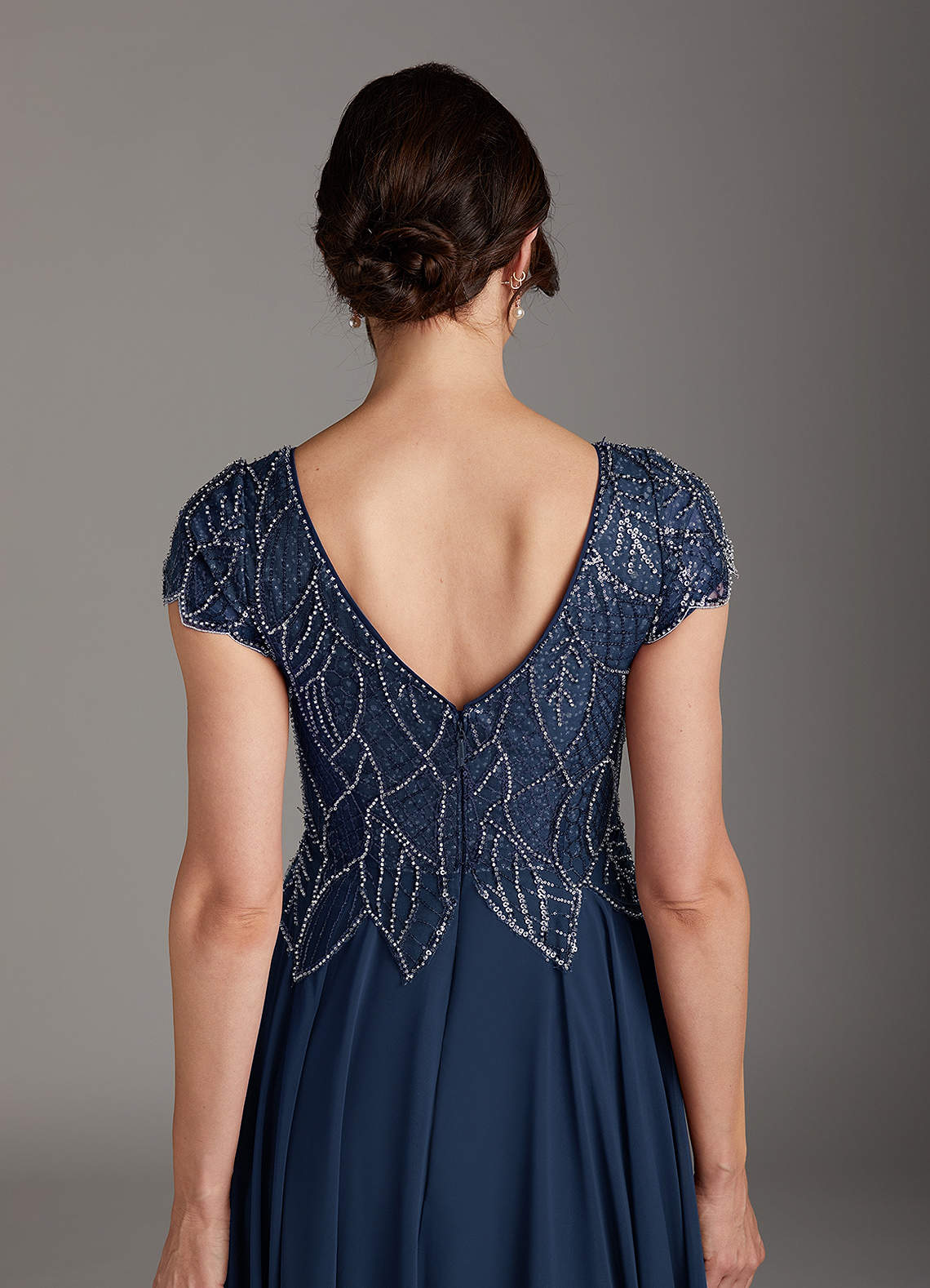 Dark Navy A-Line Sequins Chiffon Dress