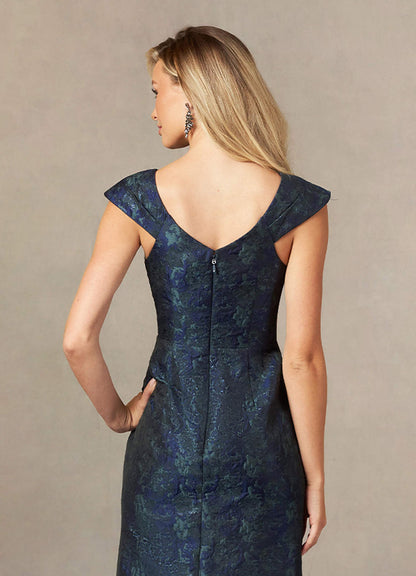 Dark Navy Mermaid Ruched Jacquard Dress