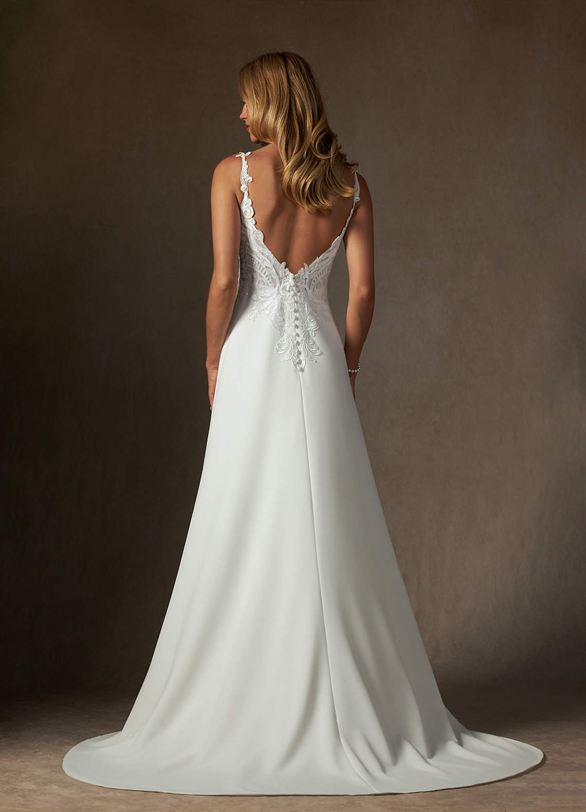 Diamond White A-Line V-Neck Sequins Stretch Crepe Dress