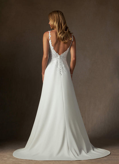 Diamond White A-Line V-Neck Sequins Stretch Crepe Dress