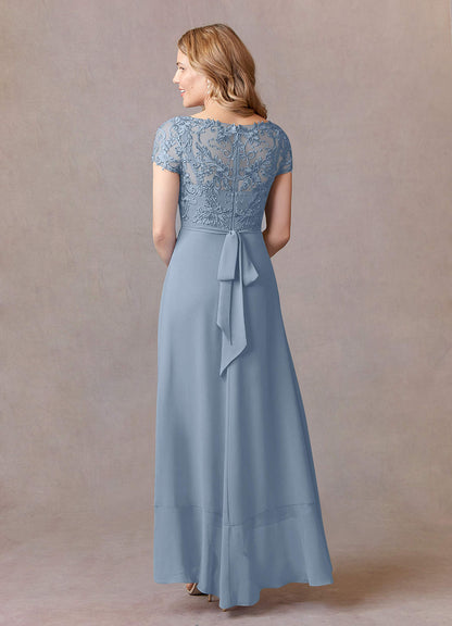 Dusty Blue A-Line Lace Chiffon Dress