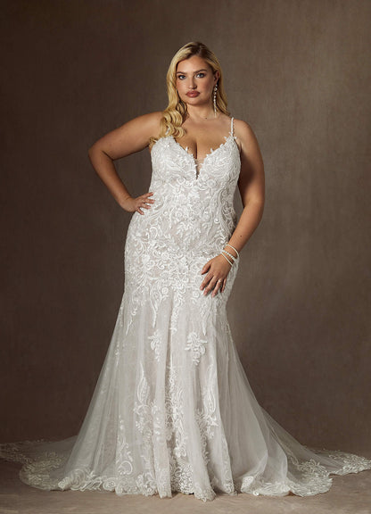 Diamond White Mermaid V-Neck Sequins Tulle Dress
