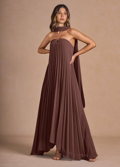 Nahla Mocha Coco Allover Pleated Maxi Dress  Dress