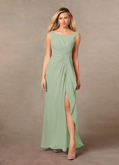 Dusty Sage A-Line Pleated Chiffon Dress
