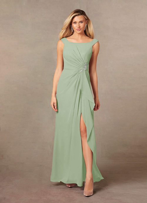 Dusty Sage A-Line Pleated Chiffon Dress