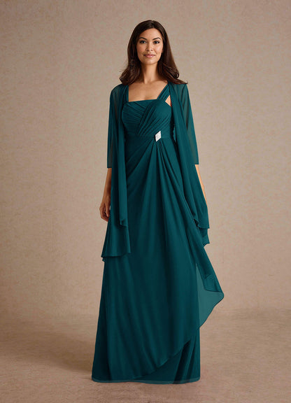 Pine A-Line Pleated Mesh Dress