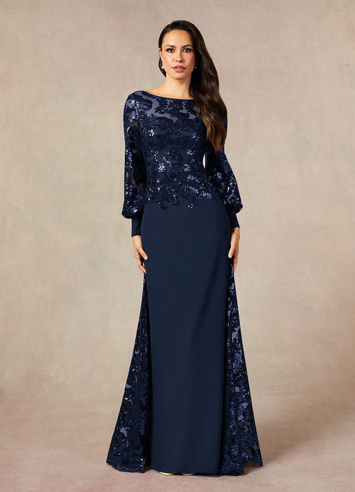 Dark Navy Mermaid Sequins Lace Dress