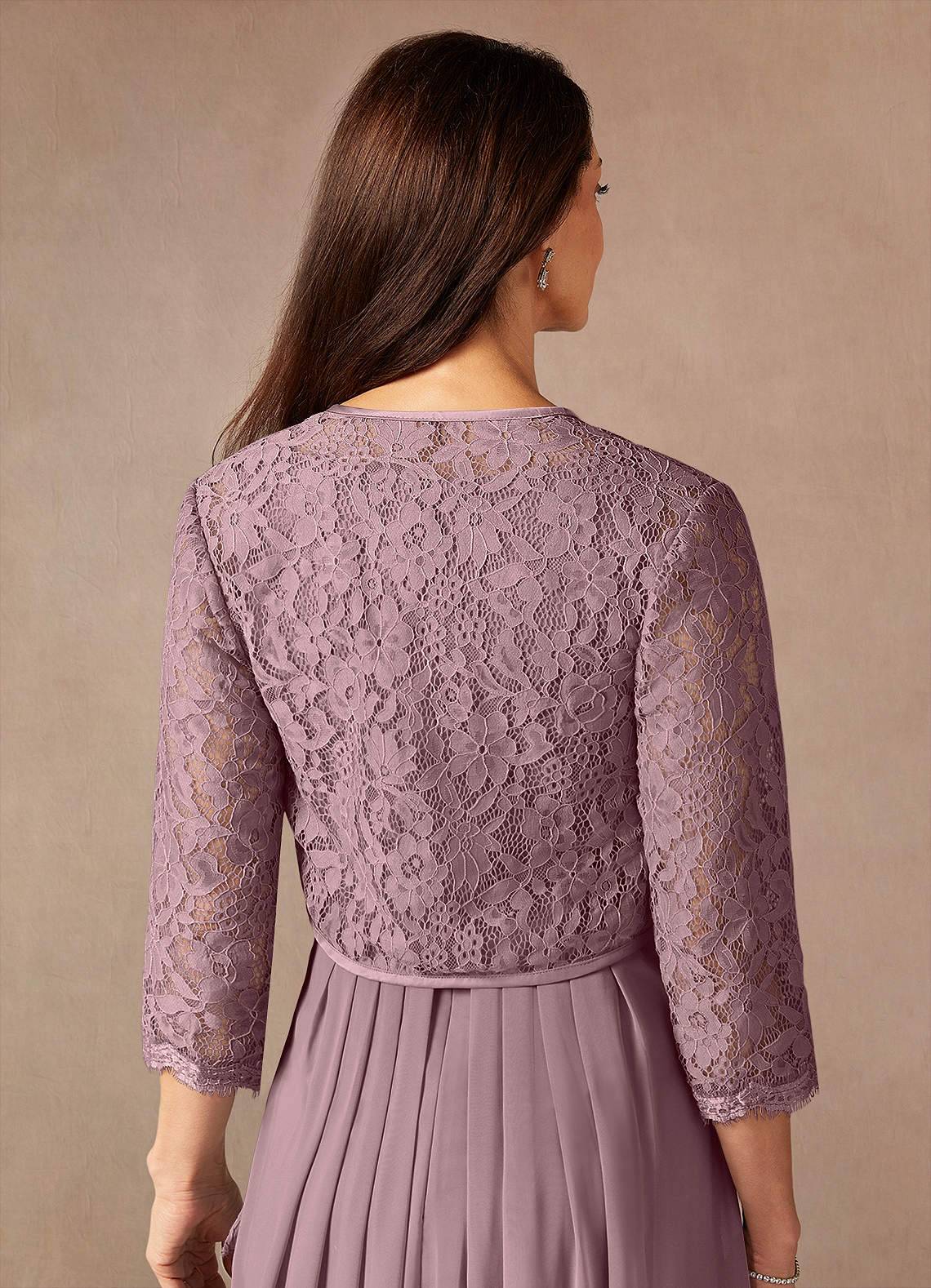 Dusty Rose A-Line Square Neckline Lace Chiffon Dress