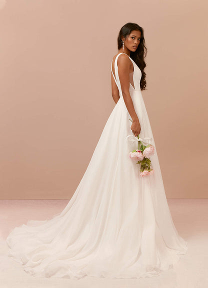 Diamond White A-Line Pleated Chiffon Dress