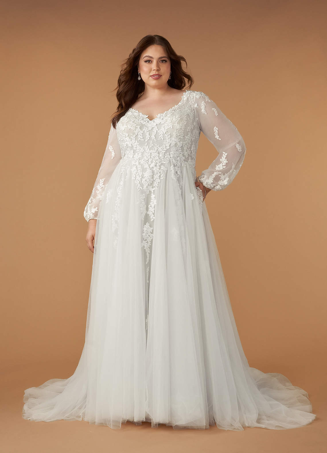 Diamond White A-Line V-Neck Tulle Dress