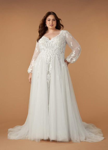 Diamond White A-Line V-Neck Tulle Dress