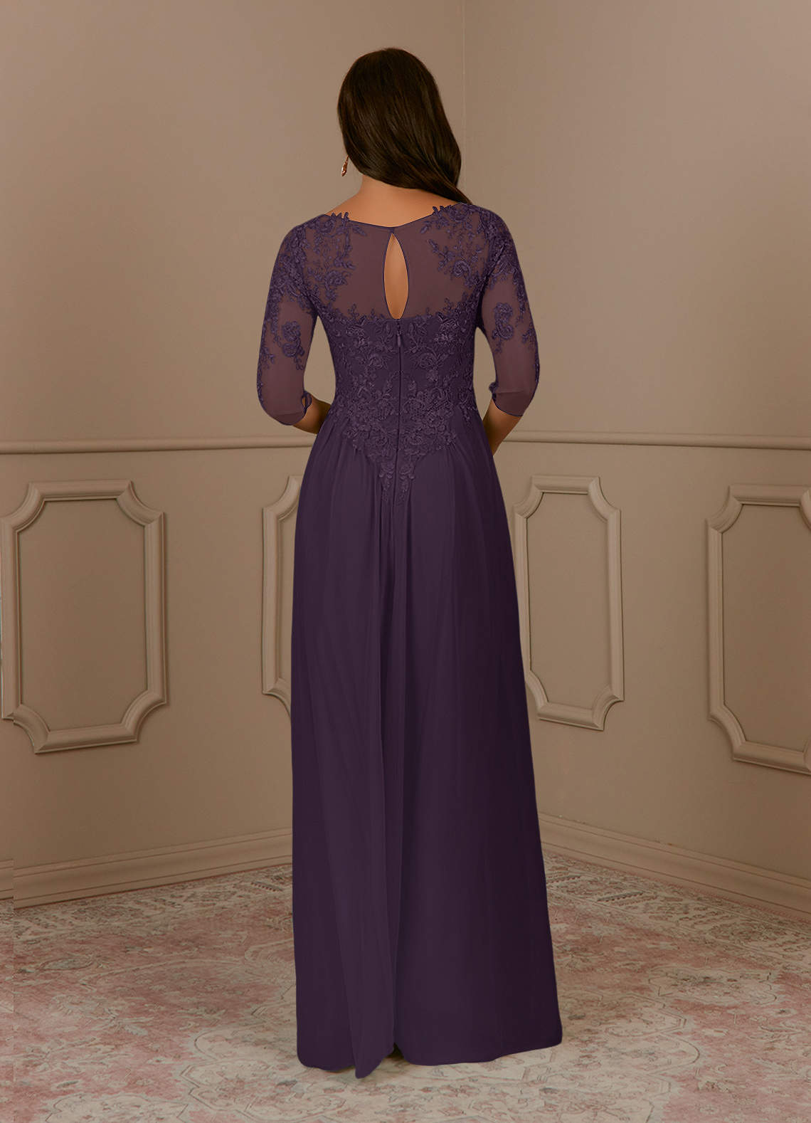 Plum A-Line Scoop lace Mesh Dress