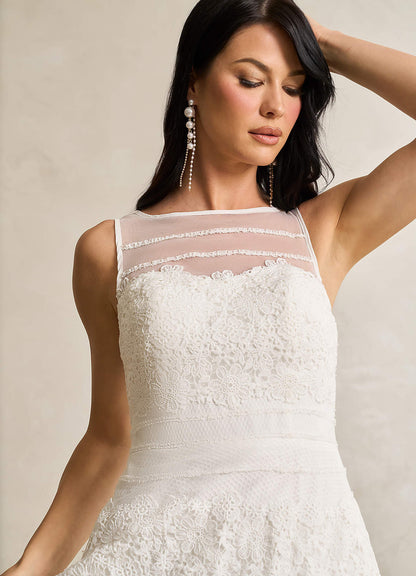 Diamond White A-Line Sweetheart Lace Tulle Dress