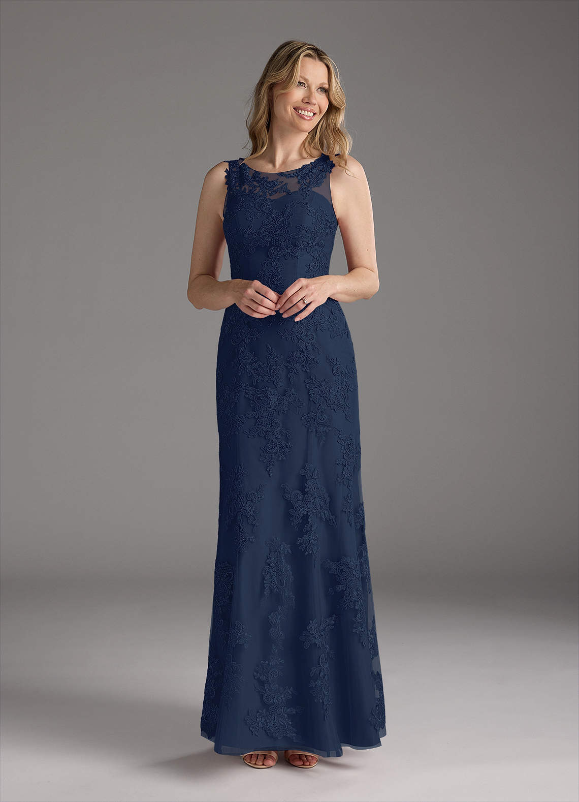 Dark Navy Mermaid Lace Chiffon Dress