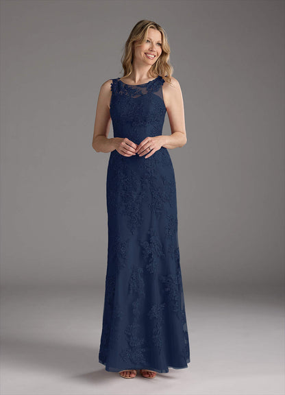Dark Navy Mermaid Lace Chiffon Dress