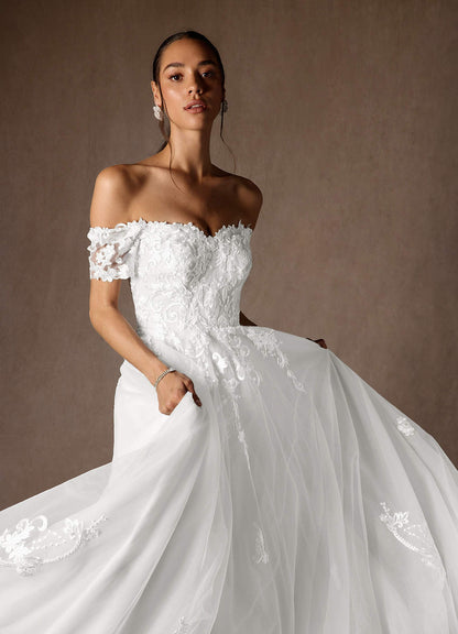 Diamond White Ball-Gown Off the Shoulder Tulle Dress