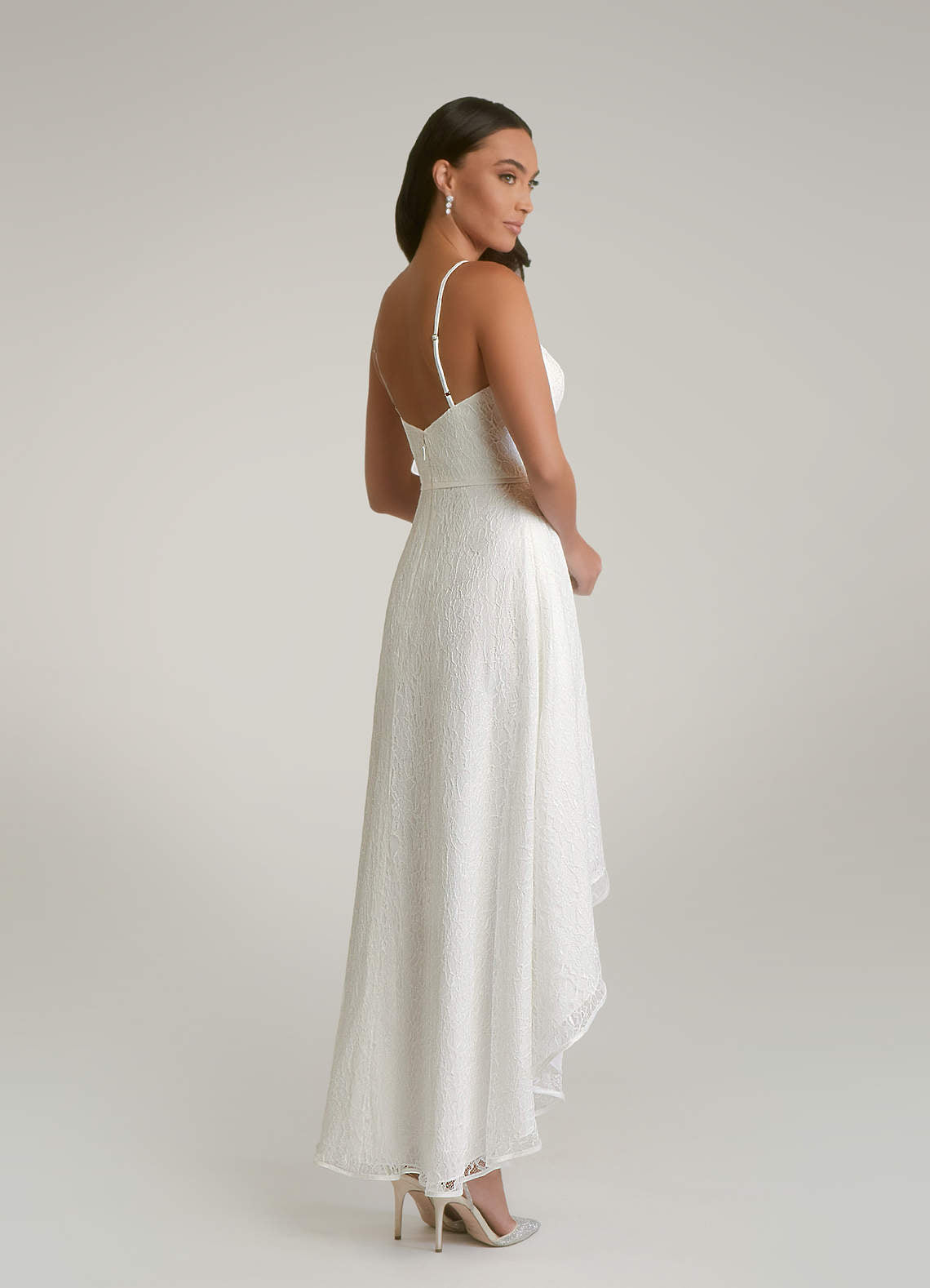 Diamond White A-Line Lace Matte Satin Dress