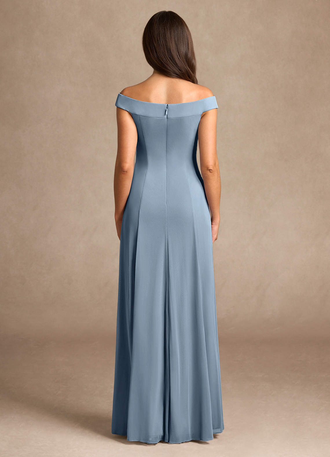 Dusty Blue A-Line Off the Shoulder Mesh Dress