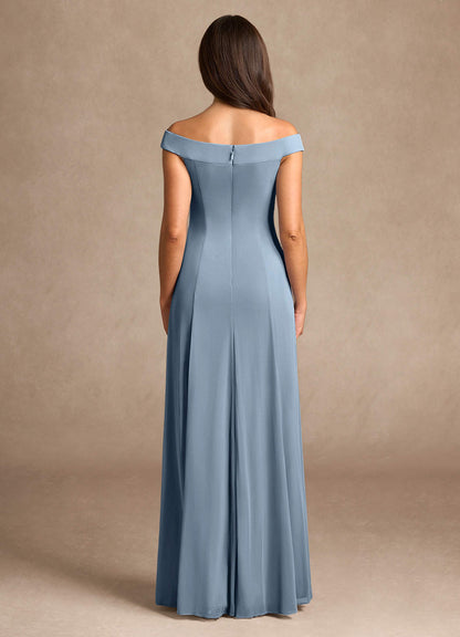 Dusty Blue A-Line Off the Shoulder Mesh Dress